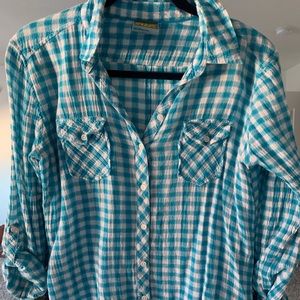 C&C California Blue and White Check button down